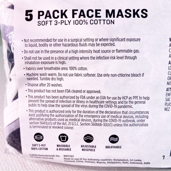 Two- Champion Branded Face Mask Set of 5- 2 Black 2 white 1 Gray Adult Adj nose - Picture 4 of 9